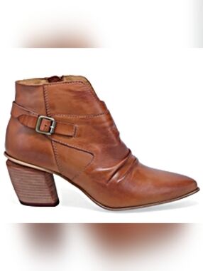 Miz Mooz Cognac Leather Buckle Ankle Bootie
